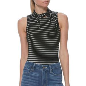 Paige Sparrow Striped Sleeveless Tie Neck Bodysuit Size XS Black White